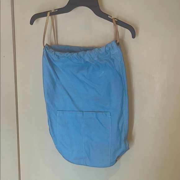 J. Crew Light Blue Cotton canvas & leather straps backpack / Bag preowned - Picture 1 of 7